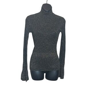 Veronica beard women’s xs top metallic shimmer ribbed turtleneck flare sleeve
